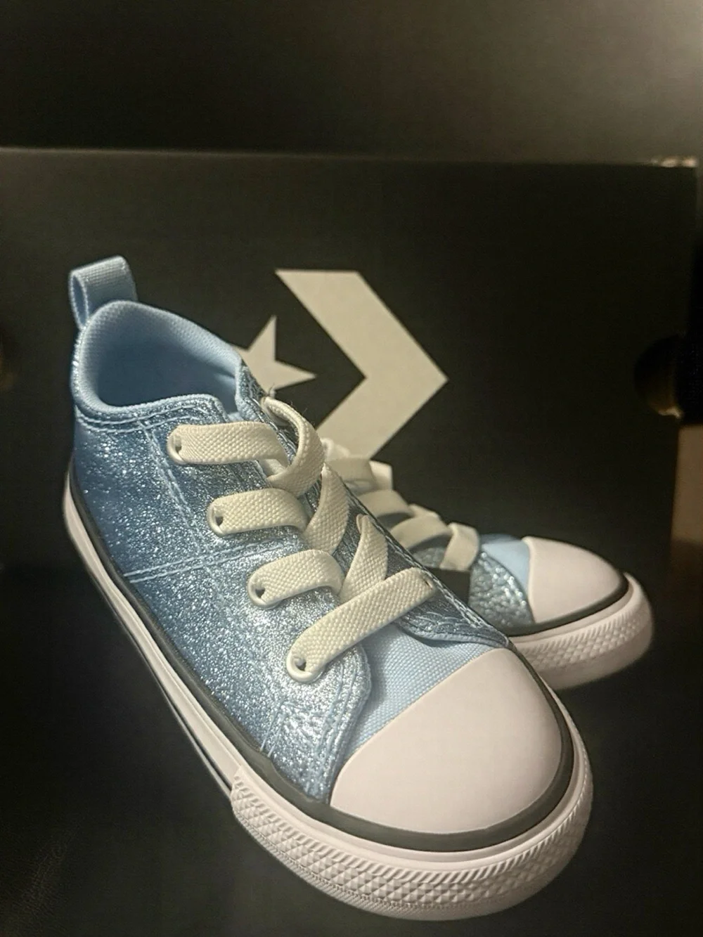 Converse Kids Light Blue Glitter High-Top Sneakers with White Toe Cap